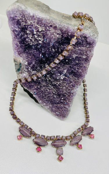 1960s Lavender Purple Frosted Rhinestone Necklace Jewelry Bloomers and Frocks